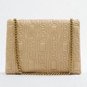 Zara Quilted Cream Medium Chain Shoulder Hand Bag